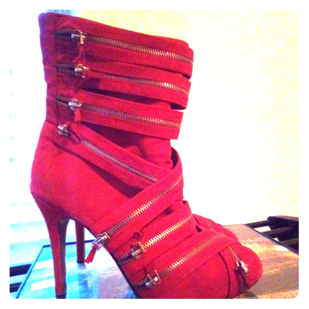 Red high heel boots
